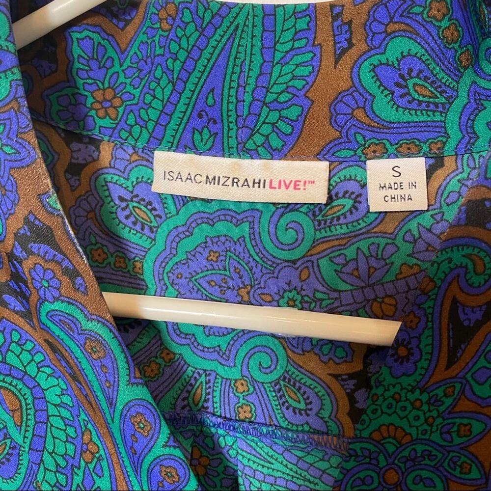 Vintage Isaac Mizrahi Live Paisley Blouse Small Blue Boho Cottagecore Flowy Top - Picture 5 of 6